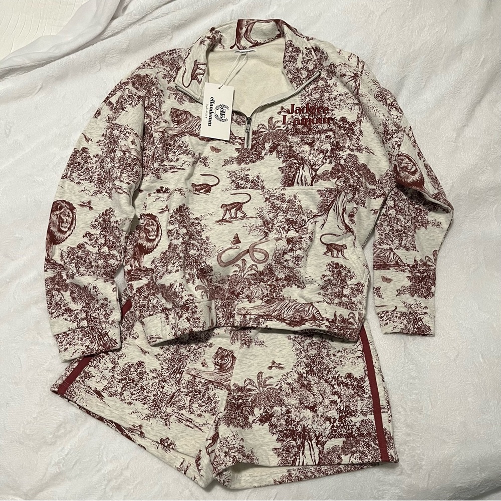 J’adore Toile Half Zip Pullover and Fleece Shorts Burgundy